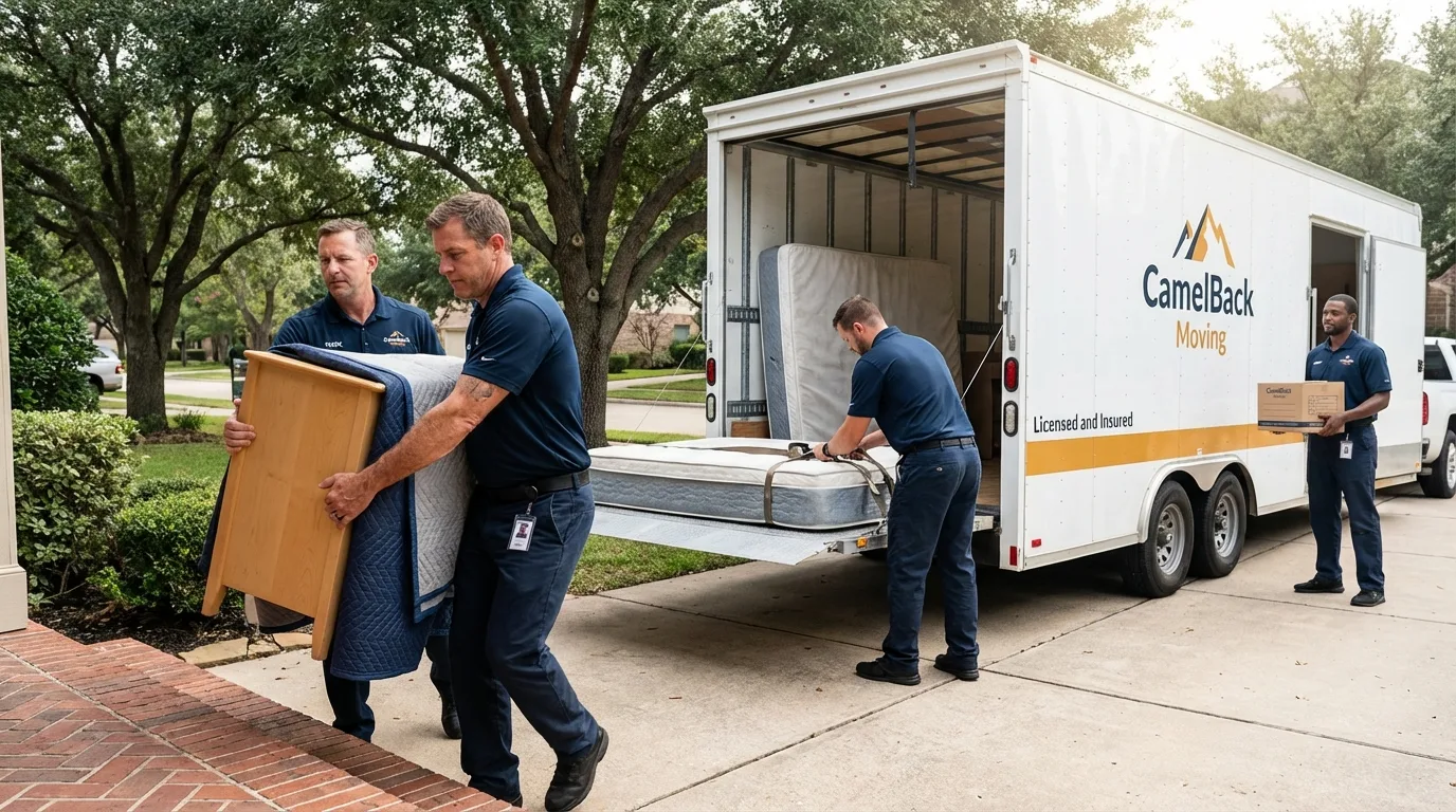 Crew loading residential truck for cross-state move from Absarokee, MT