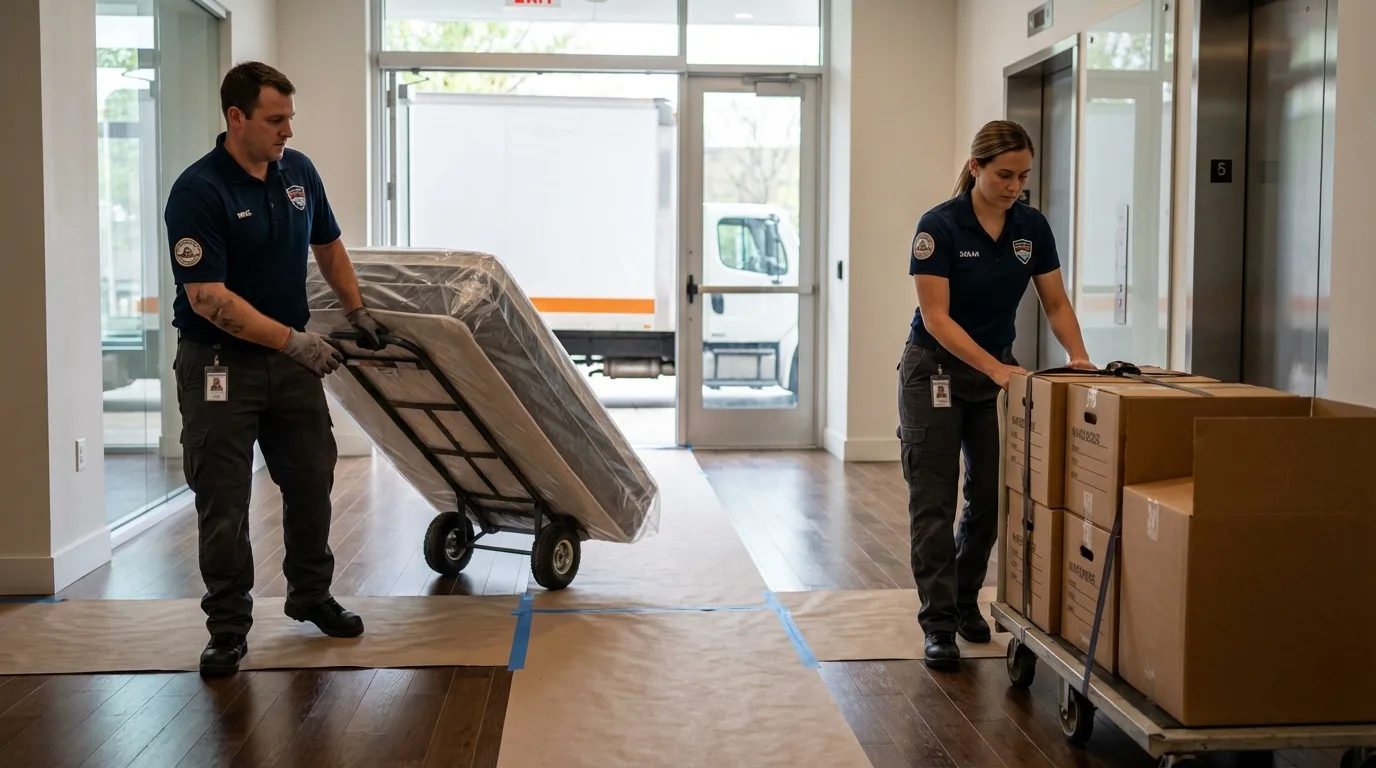 Professional apartment movers loading elevator in Absarokee, MT